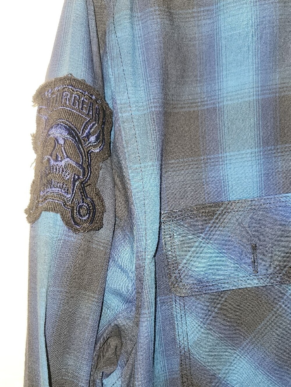 Men's Blue Plaid Button-Down Shirt - Picture 2 of 7